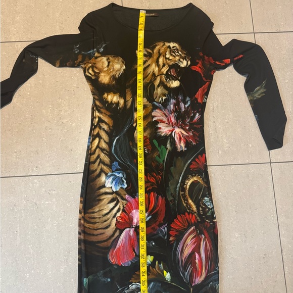 Roberto Cavalli Black Dress with Vibrant Animal Print - Picture 9 of 11